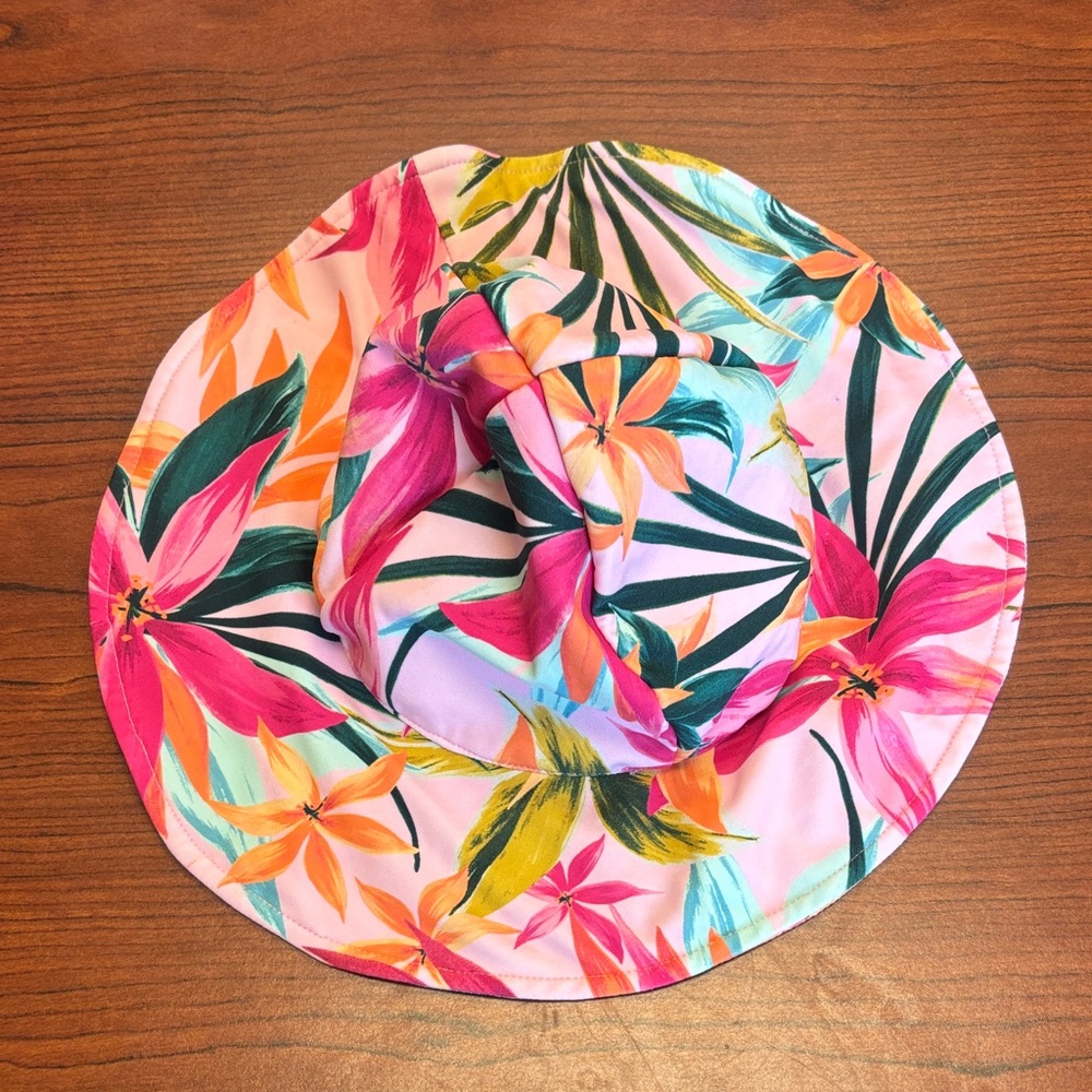 Jessica Simpson Tropical Floral Bucket Hat with matching swimsuit